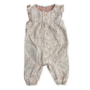 H&M Baby Girl Floral Print Sleeveless Cotton Romper White & Tan Size 3M